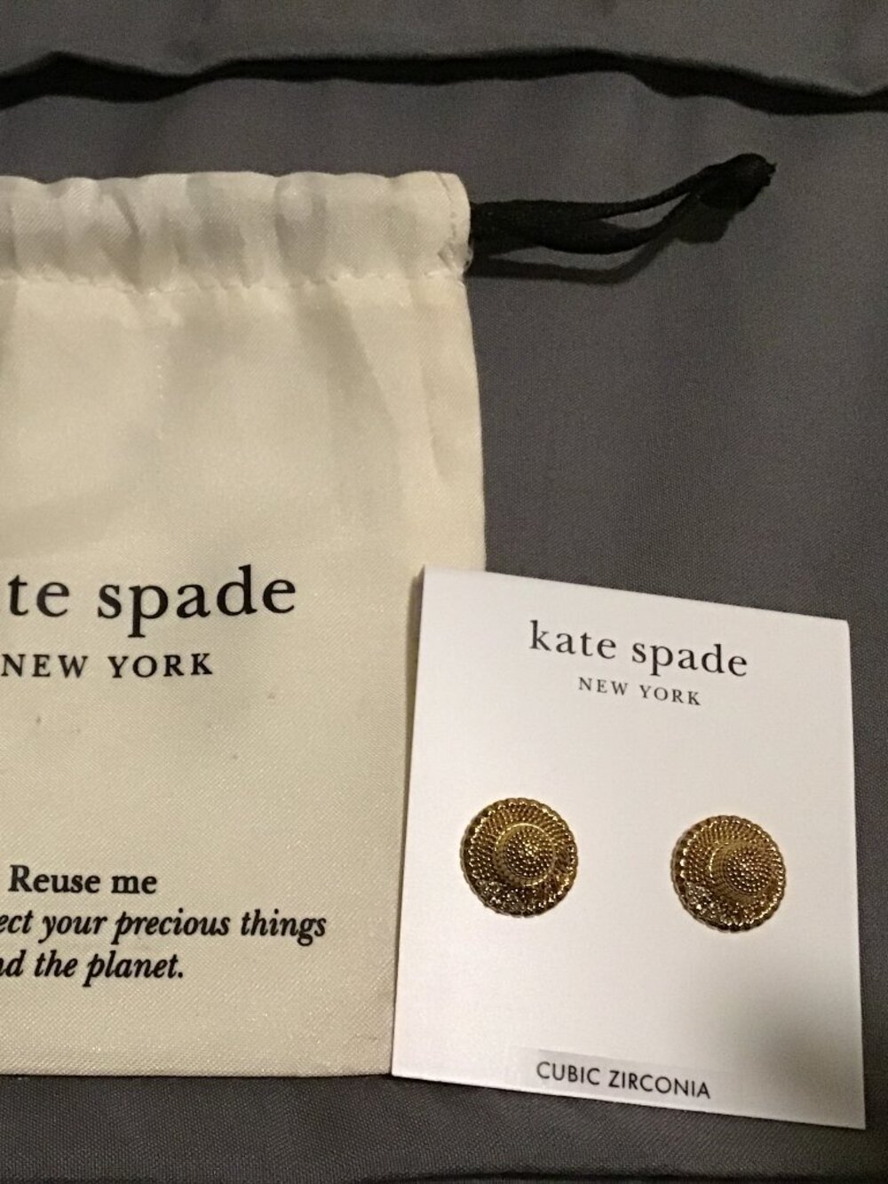 Kate Spade New York Gold Tone Stud Earrings – Cubic Zirconia Accent – NWT